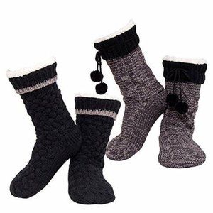 Jane and Bleecker Black and Gray 2 Pair Slipper Socks